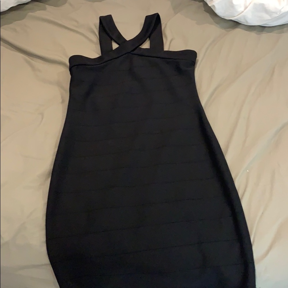 Black cross neck dress